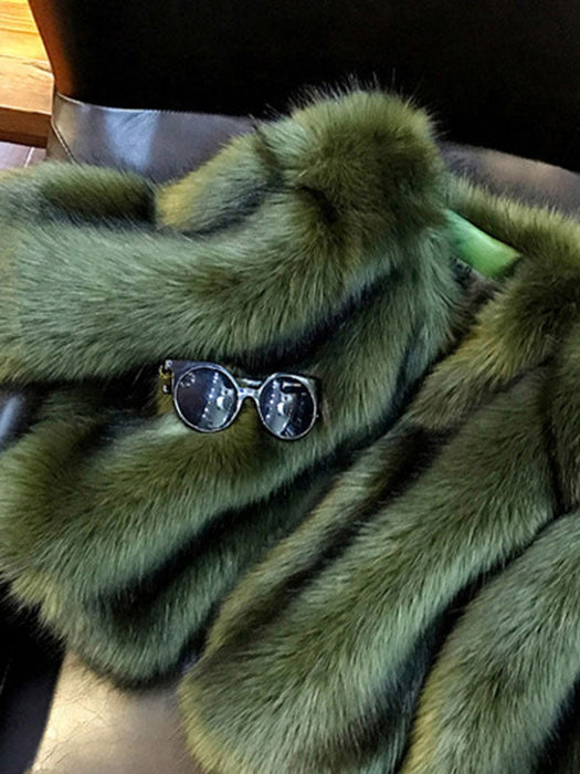 Faux Fur Coats For Women Long Sleeves Jewel Neck Hunter Green Casual Women Short Coat