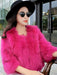 Faux Fur Coats For Women Long Sleeves Jewel Neck Hunter Green Casual Women Short Coat