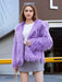 Faux Fur Coats For Women Purple Long Sleeves Hooded Stretch Oversized Winter Coat