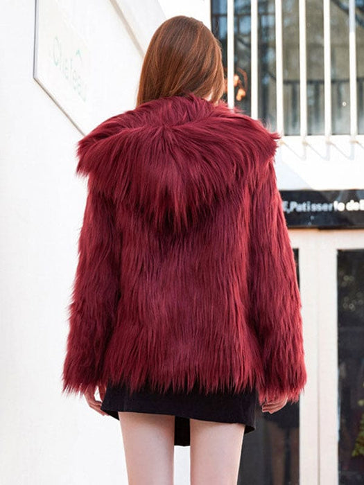 Faux Fur Coats For Women Purple Long Sleeves Hooded Stretch Oversized Winter Coat