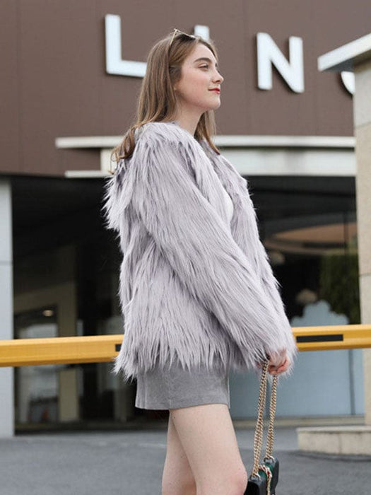 Faux Fur Coats For Women Purple Long Sleeves Hooded Stretch Oversized Winter Coat