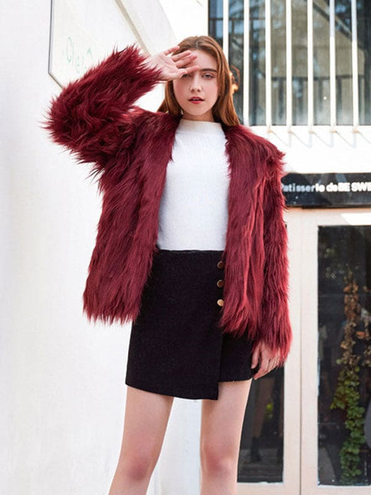 Faux Fur Coats For Women Purple Long Sleeves Hooded Stretch Oversized Winter Coat