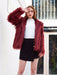 Faux Fur Coats For Women Purple Long Sleeves Hooded Stretch Oversized Winter Coat