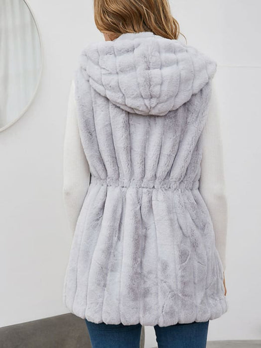 Faux Fur Coats For Women Sleeveless Casual Oversized Hooded Light Gray Winter Coat