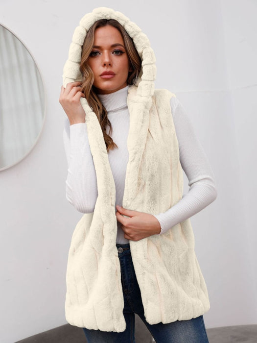 Faux Fur Coats For Women Sleeveless Casual Oversized Hooded Light Gray Winter Coat
