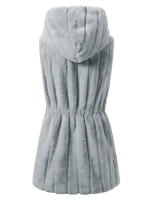 Faux Fur Coats For Women Sleeveless Casual Oversized Hooded Light Gray Winter Coat