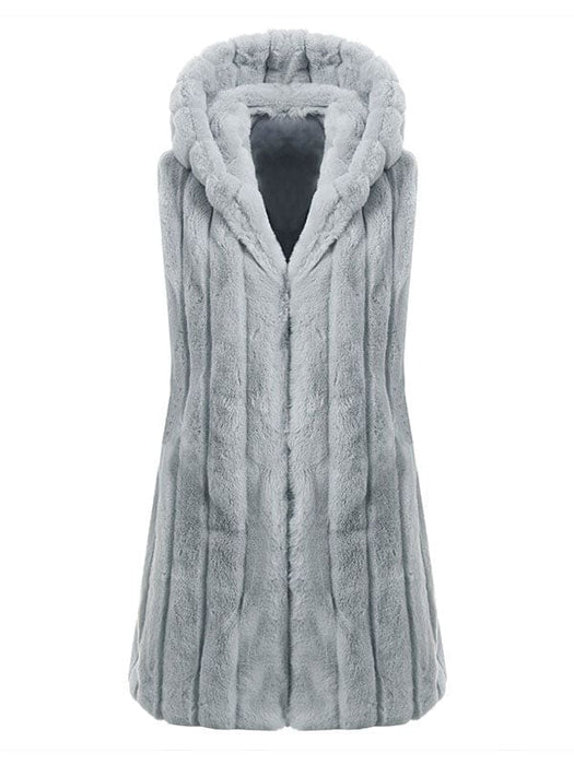 Faux Fur Coats For Women Sleeveless Casual Oversized Hooded Light Gray Winter Coat