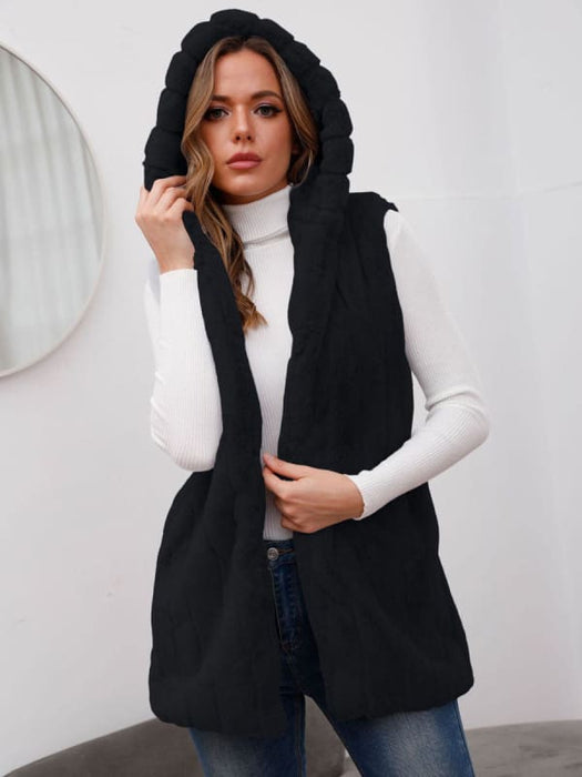 Faux Fur Coats For Women Sleeveless Casual Oversized Hooded Light Gray Winter Coat
