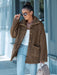 Faux Fur Coats Khaki Long Sleeves Oversized Front Button Women Winter Coat