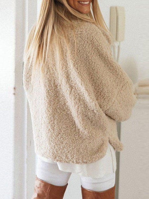 Faux Fur Coats Long Sleeves High Collar Light Apricot Casual Oversized Winter Coat