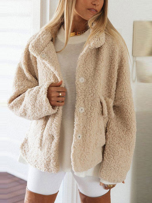 Faux Fur Coats Long Sleeves High Collar Light Apricot Casual Oversized Winter Coat