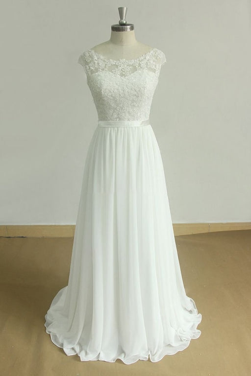 New Lace O-Neck Lace Tulle Boho Wedding Dresses - Ivory - wedding dresses