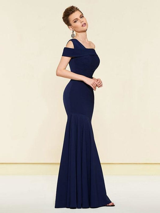 Navy Blue Evening Dress Mermaid Bateau Neck Stretch Crepe Pleated Formal Dinner Dresses(APP ExclusivePrice  $163.99)