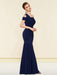 Navy Blue Evening Dress Mermaid Bateau Neck Stretch Crepe Pleated Formal Dinner Dresses(APP ExclusivePrice  $163.99)