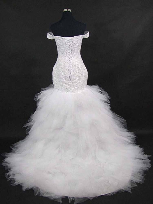New Off the Shoulder Sequins Lace-up Mermaid Wedding Dresses - wedding dresses