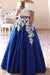 New Off the Shoulder Two Piece Prom Dress Floor Length Blue Formal Dresses - Prom Dresses
