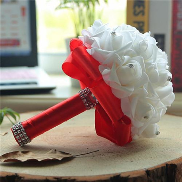 New Perals Wedding Bouquet with Ribbons - Red - wedding flowers
