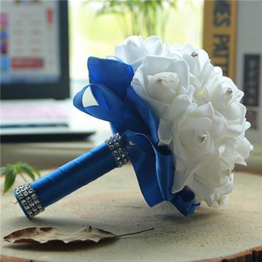 New Perals Wedding Bouquet with Ribbons - royal blue - wedding flowers