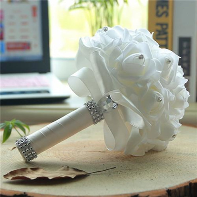 New Perals Wedding Bouquet with Ribbons - WHITE - wedding flowers