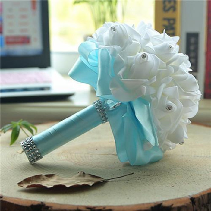 New Perals Wedding Bouquet with Ribbons - light blue - wedding flowers