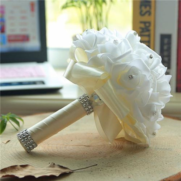 New Perals Wedding Bouquet with Ribbons - Ivory - wedding flowers