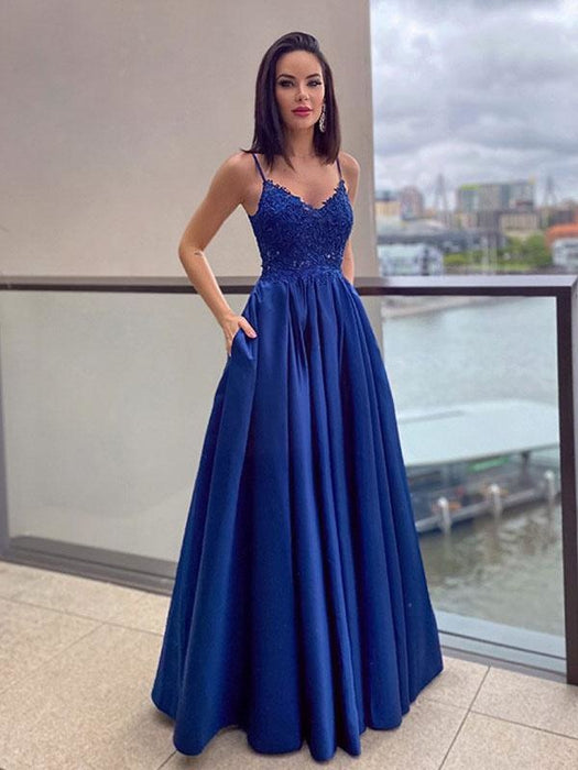 Royal Blue Wedding Dress With Train Zipper Sleeveless Natural