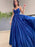 Royal Blue Wedding Dress With Train Zipper Sleeveless Natural Waist Satin Fabric A-Line Long Bridal Gowns(APP ExclusivePrice  $172.99)