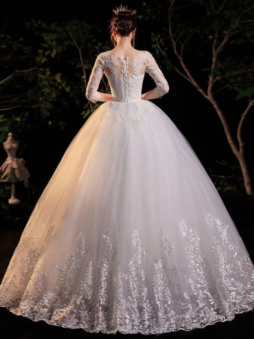 Simple Wedding Dress Eric White Ball Gown Jewel Neck Half Sleeves Applique Long Bridal Dresses