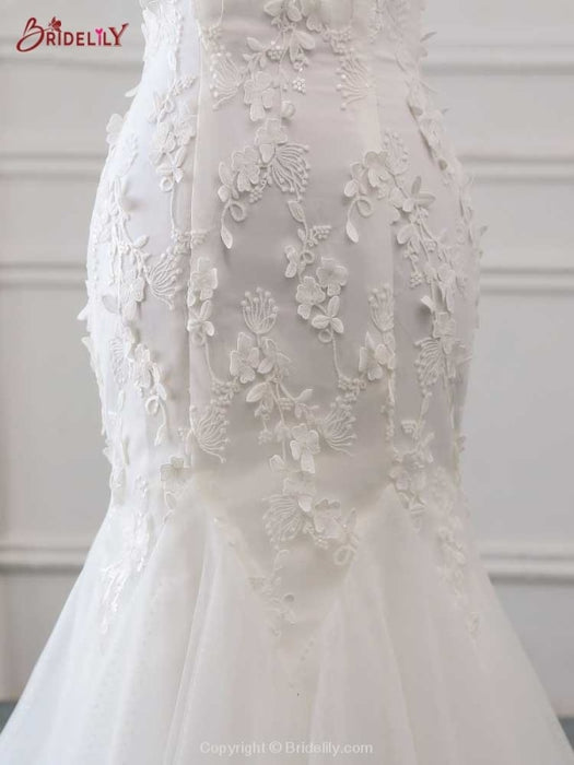 New Style Flower Lace Mermaid Ruffles Wedding Dresses - wedding dresses