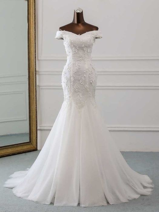 New Style Flower Lace Mermaid Ruffles Wedding Dresses - ivory / Floor Length - wedding dresses