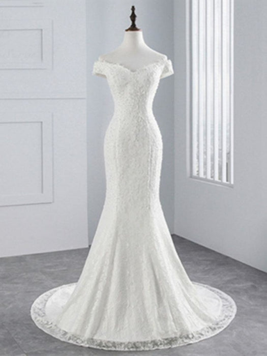 New Style Off-the-Shoulder Beaded Mermaid Wedding Dresses - Ivory / Floor Length - wedding dresses