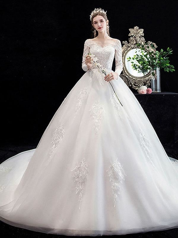 Ball Gown Wedding Dress 594, Removable Sleeves Wedding Dress, Bridal Gown,  Cathedral Wedding Dress 