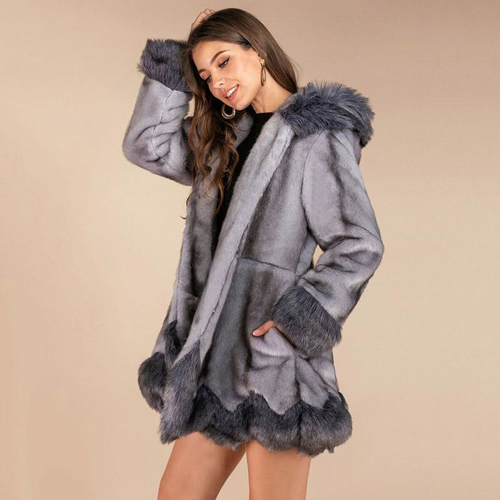 New Work Fluffy Cute Warm Outer Coats - Gray / S - womens furs & leathers