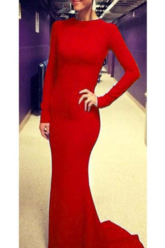 Newest Charming Red Long Sleeve Backless Prom Dress - Prom Dresses