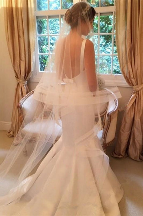 Newest Mermaid V-neck Sleeveless Simple Backless Wedding Dress - Wedding Dresses
