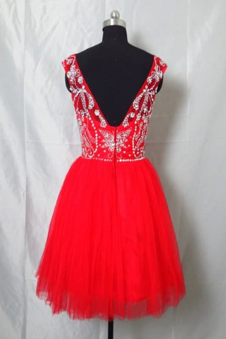 Newest Red Tulle Short Prom Homecoming Dress - Prom Dresses