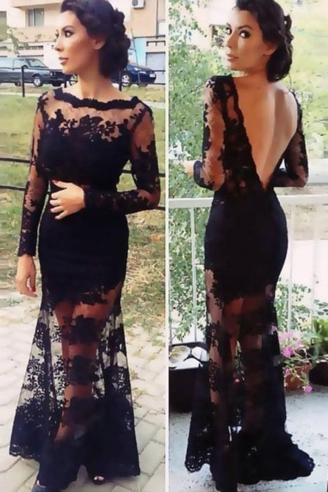 Newest Sheath Black Lace Prom Evening Dress - Prom Dresses