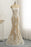 Nude Tulle Round Neck Lace Long Mermaid Pearl Prom Dress - Prom Dresses