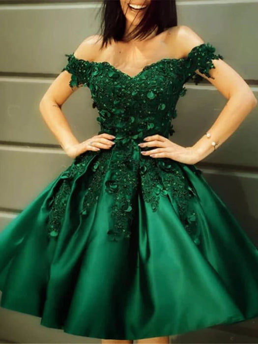 Off Shoulder Beaded Green Lace Short Prom Dresses, Green Lace Homecomi Bridelily Off Shoulder Beaded Green Lace Short Prom Dresses, Green Lace Homecomi Bridelily