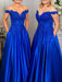 Off Shoulder Beaded Royal Blue Lace Long Prom Dresses, Royal Blue Lace Formal Graduation Evening Dresses 