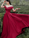 Off Shoulder Burgundy Satin Long Prom Dresses, Off the Shoulder Burgundy Formal Evening Dresses