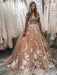 Off Shoulder Champagne Lace Long Prom Dresses, Champagne Lace Formal Dresses, Champagne Evening Dresses 