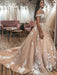 Off Shoulder Champagne Lace Long Prom Dresses, Champagne Lace Formal Dresses, Champagne Evening Dresses 