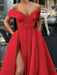 Off Shoulder High Slit Red Long Prom Dresses, Off the Shoulder Formal Dresses, Red Evening Dresses