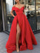 Off Shoulder High Slit Red Long Prom Dresses, Off the Shoulder Formal Dresses, Red Evening Dresses