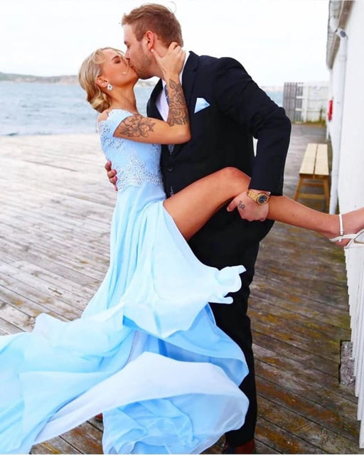 Off Shoulder Light Blue Lace Long Prom Dresses, Off Shoulder Lace Blue Bridesmaid Dresses, Off the Shoulder Blue Formal Dresses, Blue Evening Dresses