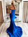 Off Shoulder Mermaid Blue Long Prom Dresses, Mermaid Blue Formal Dresses, Blue Evening Dresses 