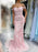 Off Shoulder Mermaid Pink Lace Long Prom Dresses, Mermaid Pink Formal Evening Dresses, Pink Lace Bridesmaid Dresses 