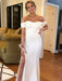 Off Shoulder Mermaid White Long Prom Dresses with High Slit, Mermaid White Formal Dresses, White Evening Dresses 