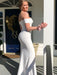 Off Shoulder Mermaid White Long Prom Dresses with High Slit, Mermaid White Formal Dresses, White Evening Dresses 